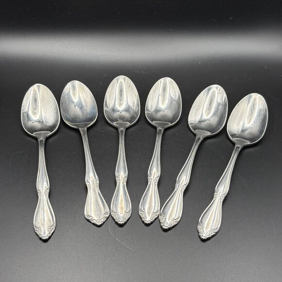 Set Of 6 Oneida Stainless Steel Berkeley Pattern Teaspoons  Floral Design - Picture 1 of 5